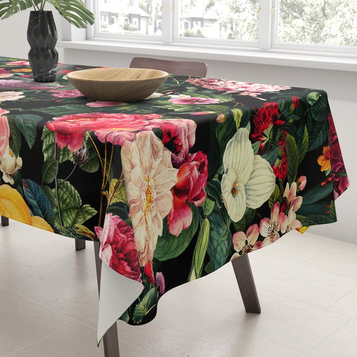 Floral D - Red, Pink, Yellow, Green, Black Baroque Floral Blossom Tablecloth Gallery Image 3