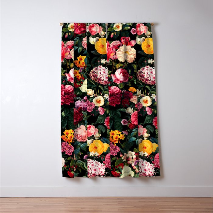 Floral D - Red, Pink, Yellow, Green, Black Baroque Floral Blossom Window Curtain Gallery Image 3