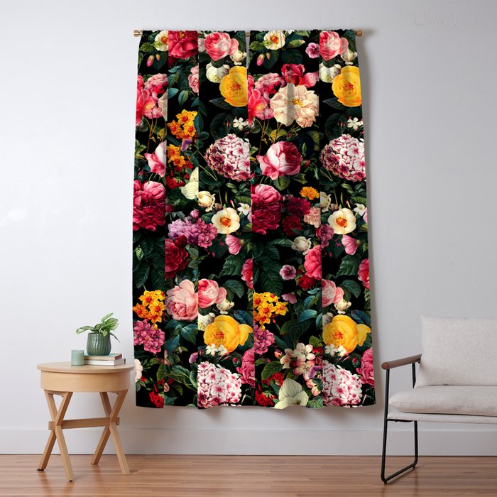 Floral D - Red, Pink, Yellow, Green, Black Baroque Floral Blossom Window Curtain Gallery Image 1
