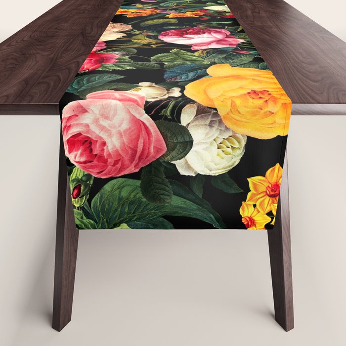 Floral D - Red, Pink, Yellow, Green, Black Baroque Floral Blossom Table Runner Gallery Image 1