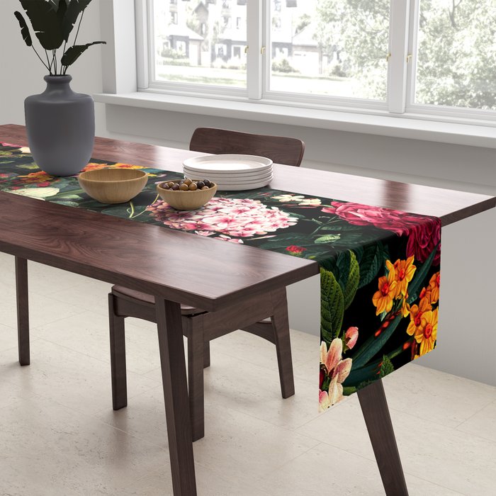 Floral D - Red, Pink, Yellow, Green, Black Baroque Floral Blossom Table Runner Gallery Image 2