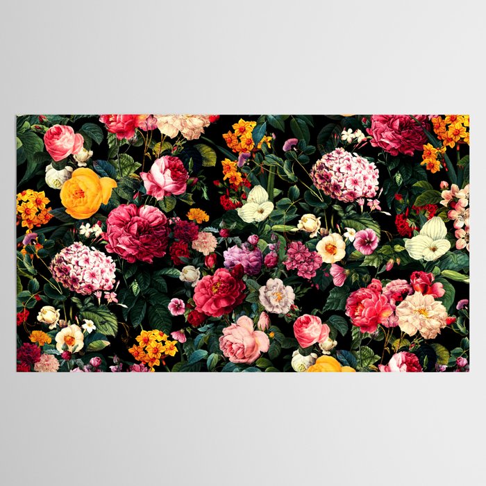 Floral D - Red, Pink, Yellow, Green, Black Baroque Floral Blossom Tablecloth Gallery Image 2