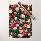 Floral D - Red, Pink, Yellow, Green, Black Baroque Floral Blossom Wrapping Paper Gallery Image 1