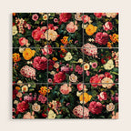 Floral D - Red, Pink, Yellow, Green, Black Baroque Floral Blossom Wood Wall Art Gallery Image 1