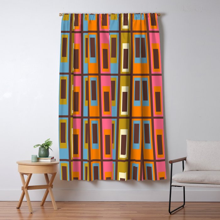 Eclectic Geometric Mid Century Modern Lexington Ave Colorful Pattern with Dark Brown Window Curtain Gallery Image 5