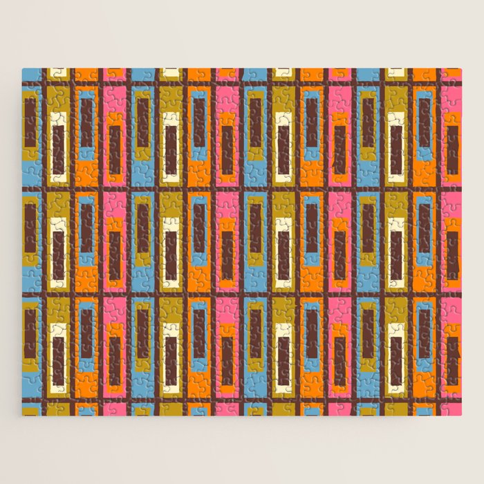 Eclectic Geometric Mid Century Modern Lexington Ave Colorful Pattern with Dark Brown Jigsaw Puzzle Gallery Image 1