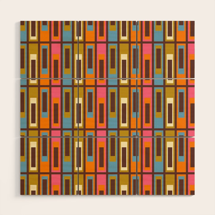 Eclectic Geometric Mid Century Modern Lexington Ave Colorful Pattern with Dark Brown Wood Wall Art Gallery Image 1