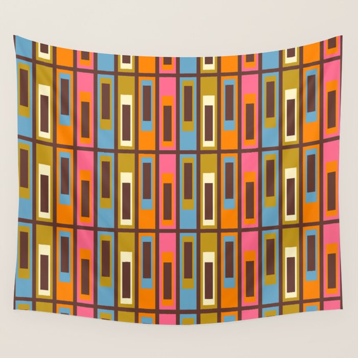 Eclectic Geometric Mid Century Modern Lexington Ave Colorful Pattern with Dark Brown Wall Tapestry Gallery Image 4