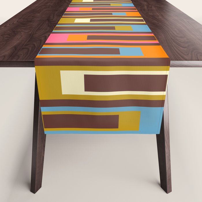 Eclectic Geometric Mid Century Modern Lexington Ave Colorful Pattern with Dark Brown Table Runner Gallery Image 1
