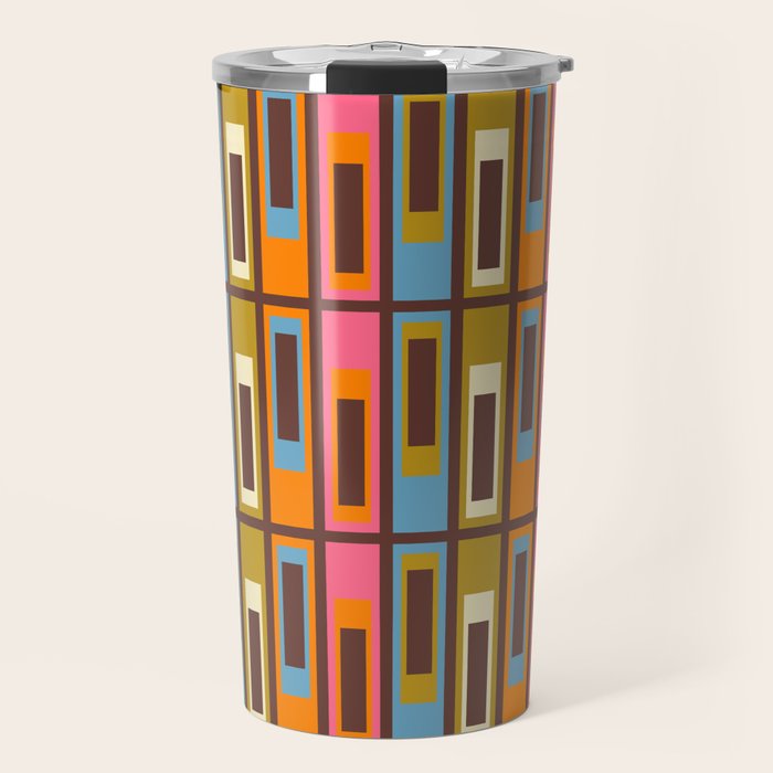 Eclectic Geometric Mid Century Modern Lexington Ave Colorful Pattern with Dark Brown Travel Mug Gallery Image 1