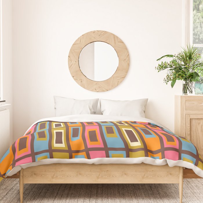 Eclectic Geometric Mid Century Modern Lexington Ave Colorful Pattern with Dark Brown Duvet Cover Gallery Image 3