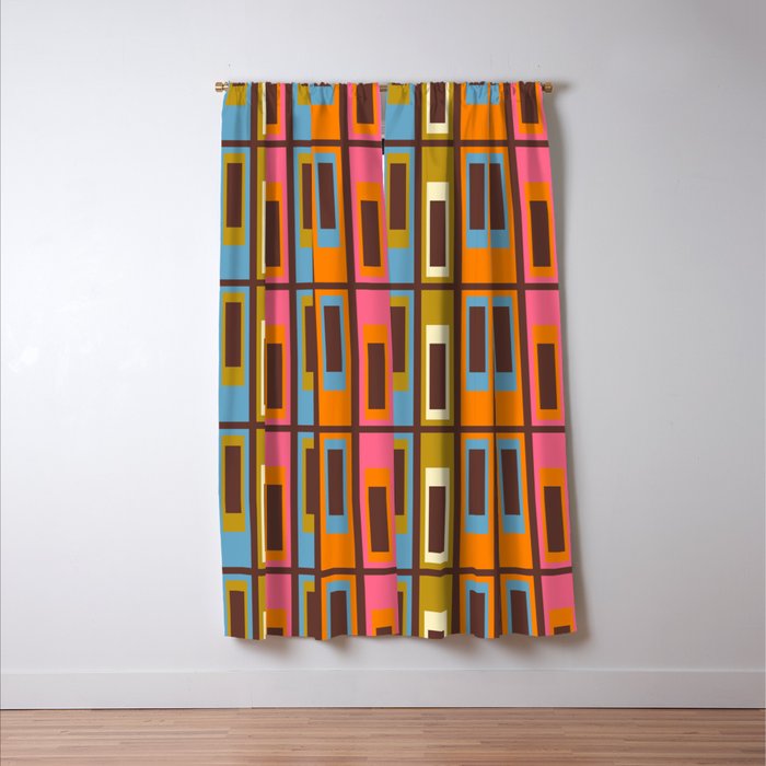 Eclectic Geometric Mid Century Modern Lexington Ave Colorful Pattern with Dark Brown Window Curtain Gallery Image 3