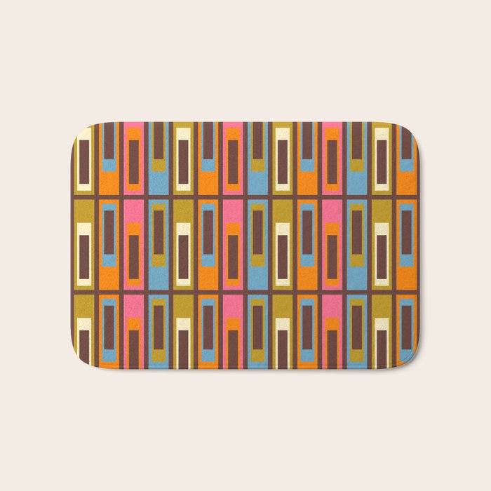 Eclectic Geometric Mid Century Modern Lexington Ave Colorful Pattern with Dark Brown Bath Mat Gallery Image 1