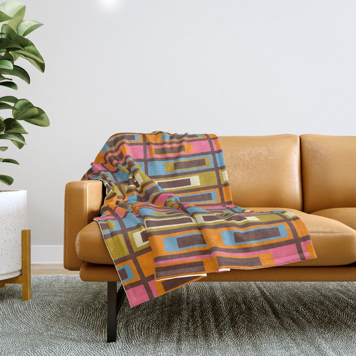 Eclectic Geometric Mid Century Modern Lexington Ave Colorful Pattern with Dark Brown Throw Blanket Gallery Image 1
