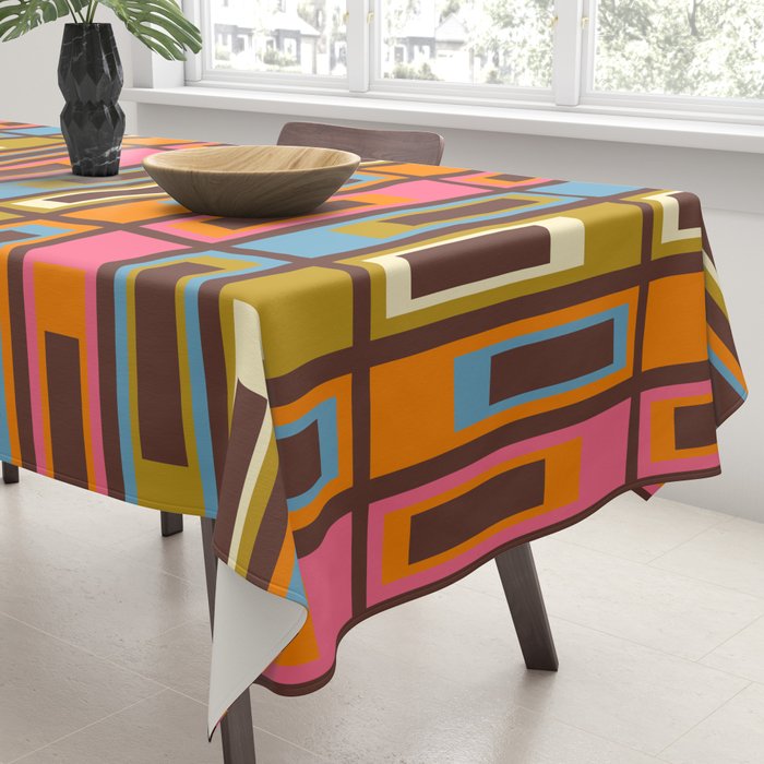 Eclectic Geometric Mid Century Modern Lexington Ave Colorful Pattern with Dark Brown Tablecloth Gallery Image 3