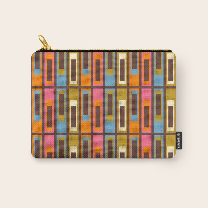 Eclectic Geometric Mid Century Modern Lexington Ave Colorful Pattern with Dark Brown Carry All Pouch Gallery Image 1