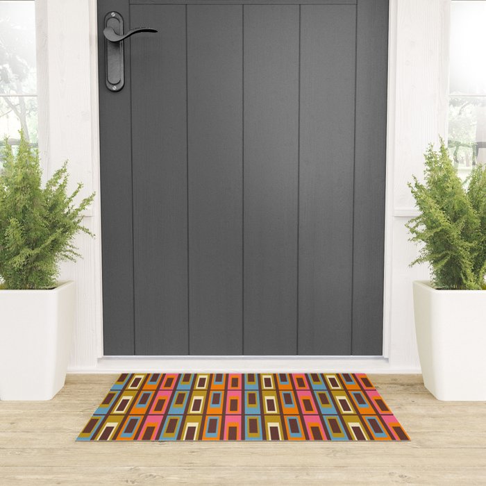 Eclectic Geometric Mid Century Modern Lexington Ave Colorful Pattern with Dark Brown Welcome Mat Gallery Image 3