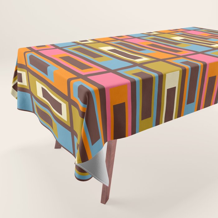 Eclectic Geometric Mid Century Modern Lexington Ave Colorful Pattern with Dark Brown Tablecloth Gallery Image 1