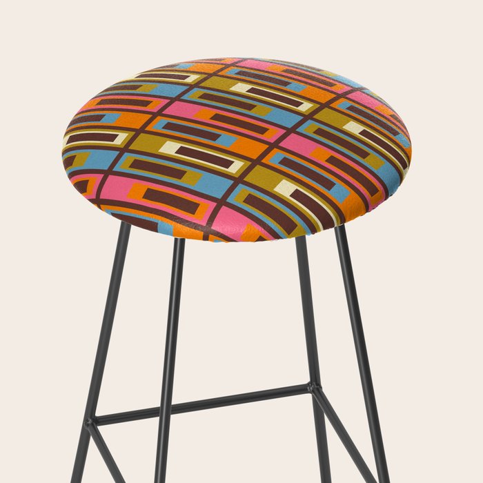 Eclectic Geometric Mid Century Modern Lexington Ave Colorful Pattern with Dark Brown Stool Gallery Image 2