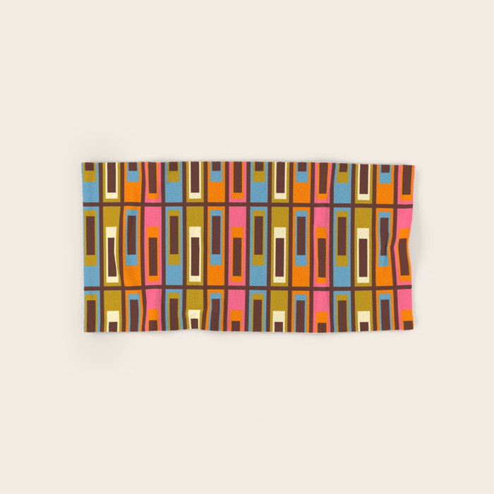 Eclectic Geometric Mid Century Modern Lexington Ave Colorful Pattern with Dark Brown Bath Towel Gallery Image 1