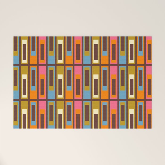 Eclectic Geometric Mid Century Modern Lexington Ave Colorful Pattern with Dark Brown Welcome Mat Gallery Image 1