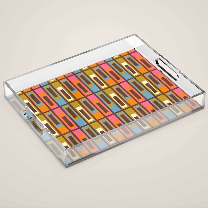 Eclectic Geometric Mid Century Modern Lexington Ave Colorful Pattern with Dark Brown Acrylic Tray Gallery Image 1