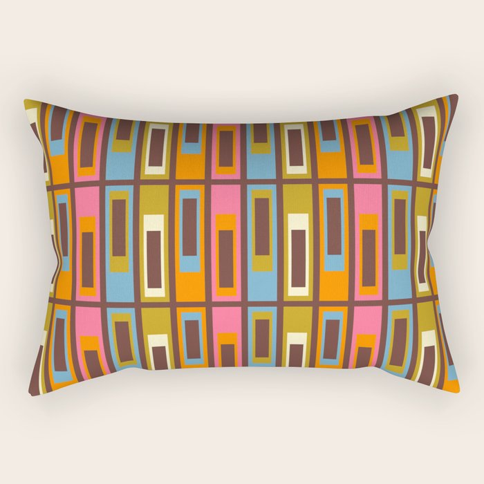 Eclectic Geometric Mid Century Modern Lexington Ave Colorful Pattern with Dark Brown Rectangular Pillow Gallery Image 1