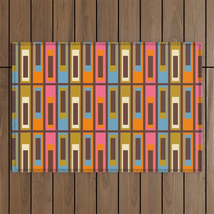 Eclectic Geometric Mid Century Modern Lexington Ave Colorful Pattern with Dark Brown Outdoor Rug Gallery Image 1