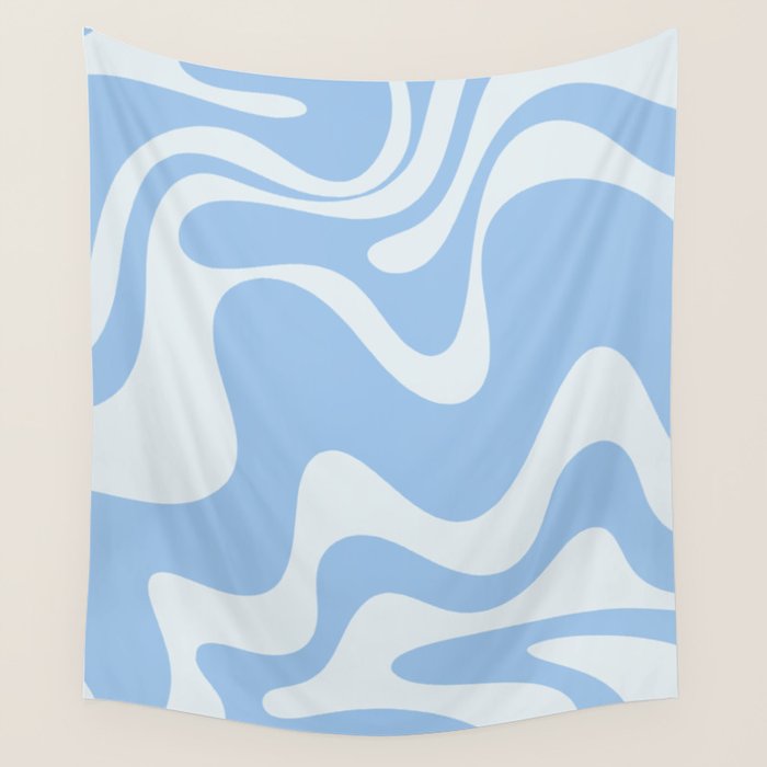 Retro Liquid Swirl Abstract Pattern in Powder Blue 2 Wall Tapestry Gallery Image 4