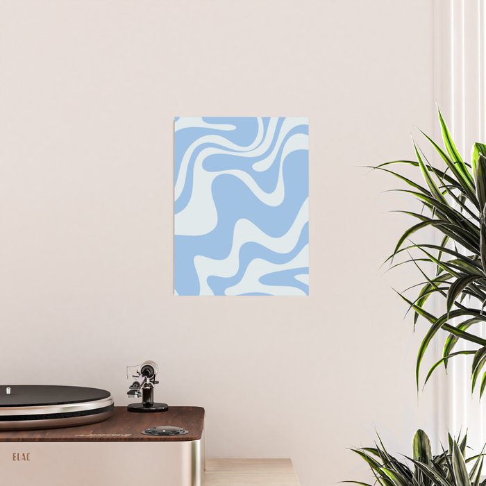 Retro Liquid Swirl Abstract Pattern in Powder Blue 2 Poster Gallery Image 2