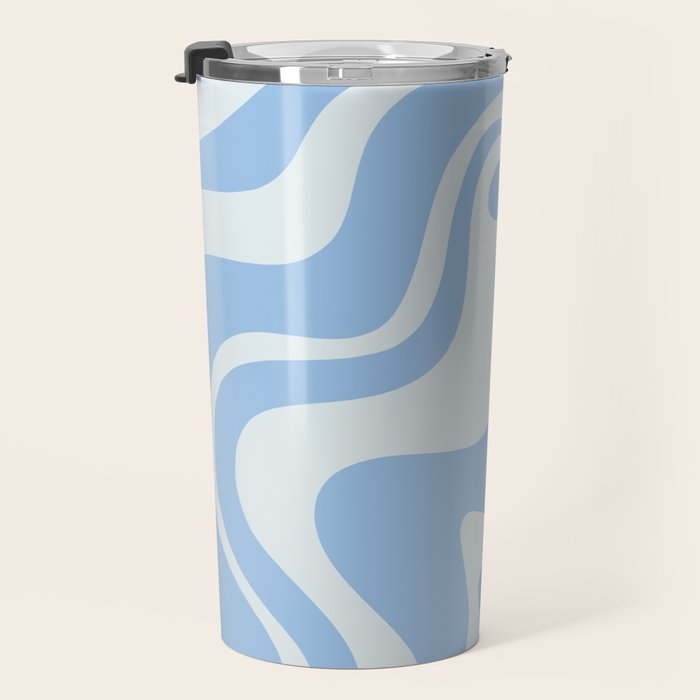 Retro Liquid Swirl Abstract Pattern in Powder Blue 2 Travel Mug Gallery Image 3