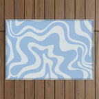 Retro Liquid Swirl Abstract Pattern in Powder Blue 2 Outdoor Rug Gallery Image 1