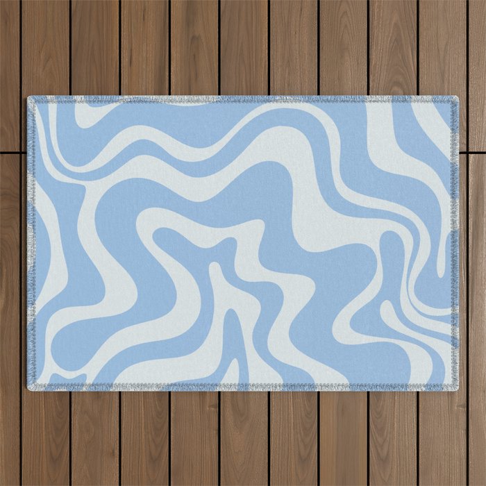 Retro Liquid Swirl Abstract Pattern in Powder Blue 2 Outdoor Rug Gallery Image 1