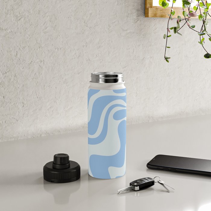 Retro Liquid Swirl Abstract Pattern in Powder Blue 2 Water Bottle Gallery Image 4