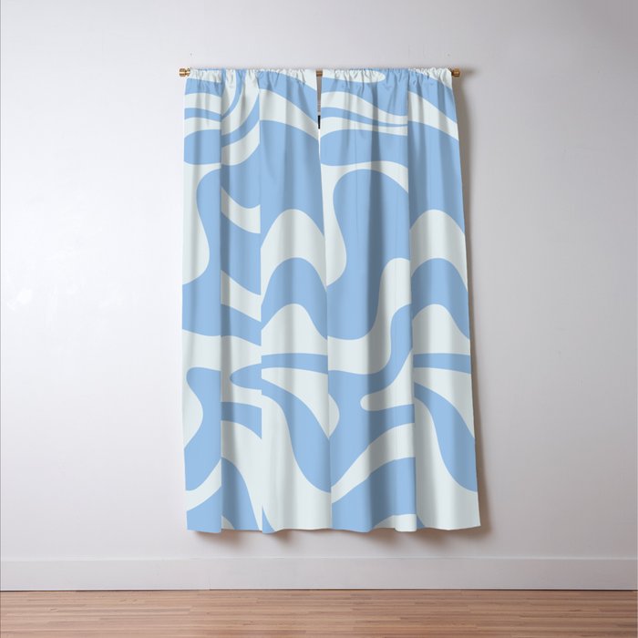 Retro Liquid Swirl Abstract Pattern in Powder Blue 2 Window Curtain Gallery Image 3