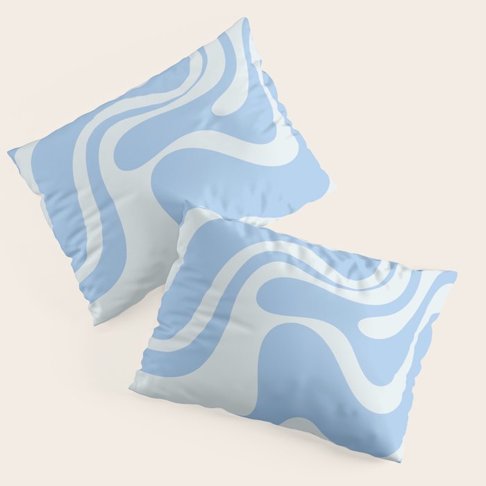 Retro Liquid Swirl Abstract Pattern in Powder Blue 2 Pillow Sham Gallery Image 3
