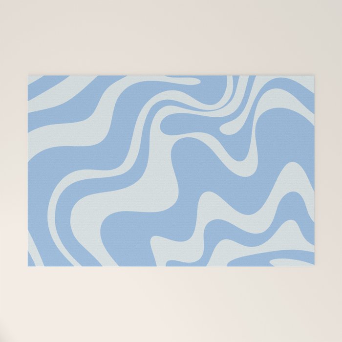 Retro Liquid Swirl Abstract Pattern in Powder Blue 2 Welcome Mat Gallery Image 1