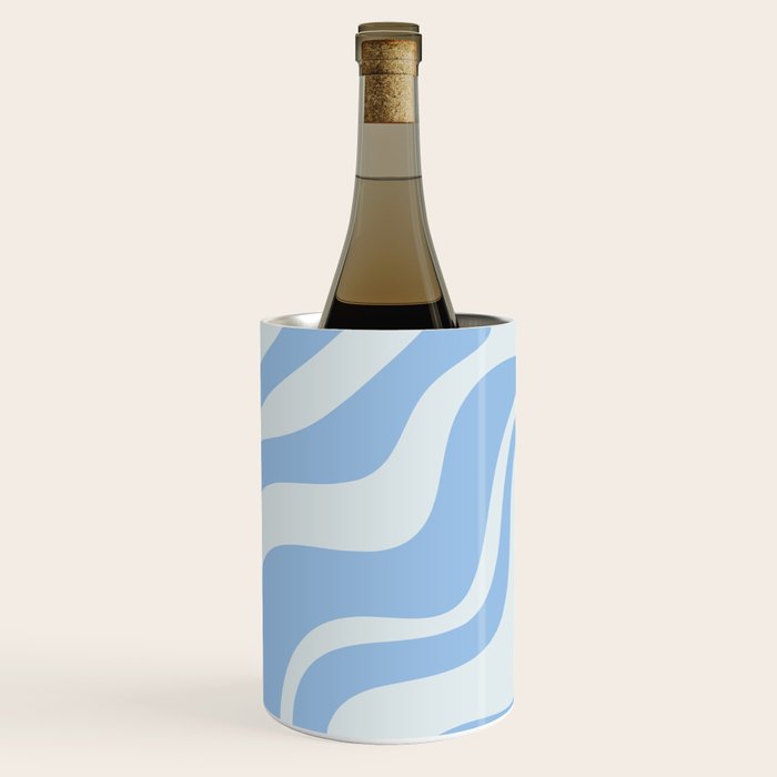Retro Liquid Swirl Abstract Pattern in Powder Blue 2 Wine Chiller Gallery Image 2