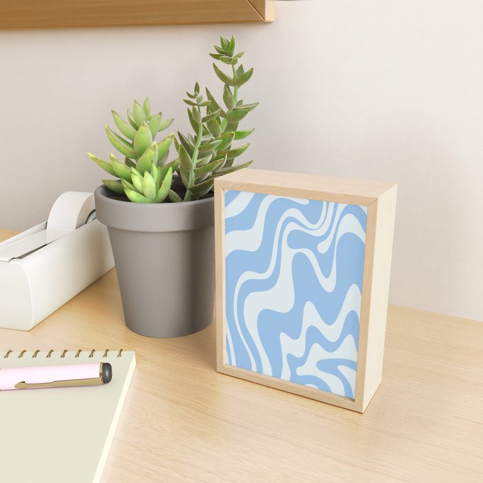 Retro Liquid Swirl Abstract Pattern in Powder Blue 2 Mini Art Print Gallery Image 2