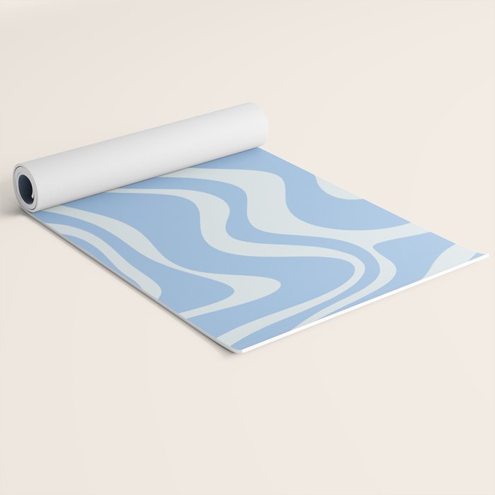 Retro Liquid Swirl Abstract Pattern in Powder Blue 2 Yoga Mat Gallery Image 2