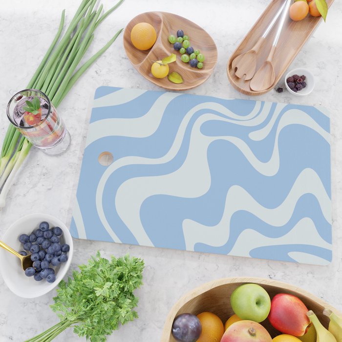 Retro Liquid Swirl Abstract Pattern in Powder Blue 2 Cutting Board Gallery Image 2