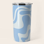 Retro Liquid Swirl Abstract Pattern in Powder Blue 2 Travel Mug Gallery Image 1