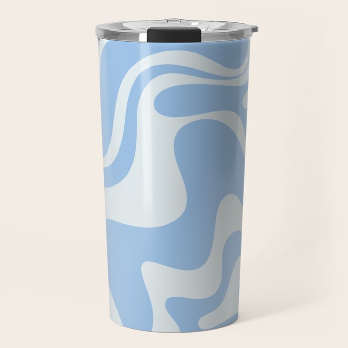 Retro Liquid Swirl Abstract Pattern in Powder Blue 2 Travel Mug Gallery Image 1