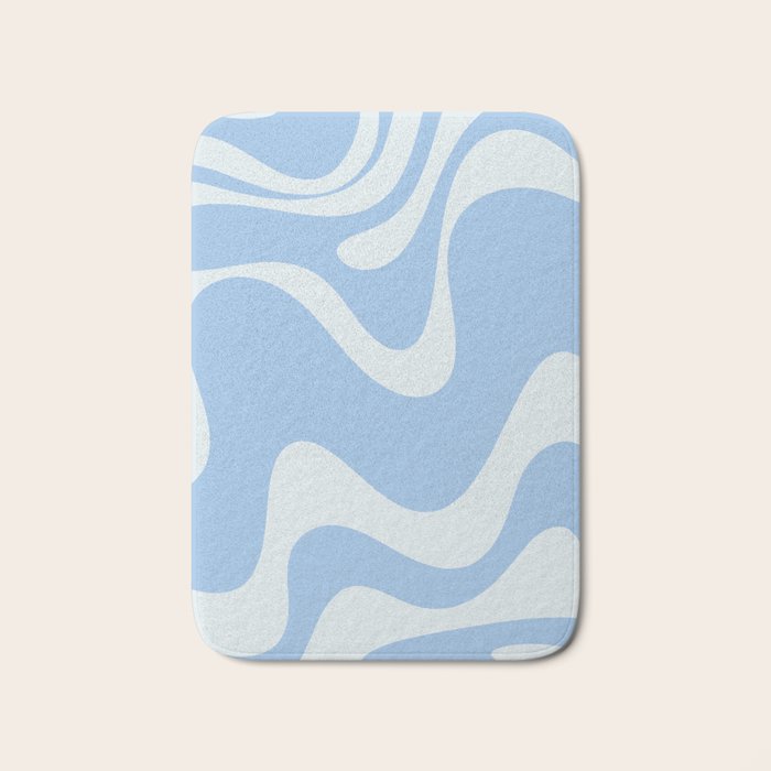 Retro Liquid Swirl Abstract Pattern in Powder Blue 2 Bath Mat Gallery Image 1