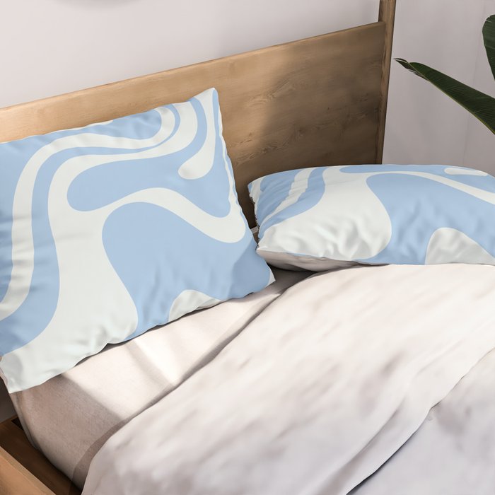 Retro Liquid Swirl Abstract Pattern in Powder Blue 2 Pillow Sham Gallery Image 2