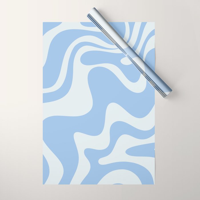 Retro Liquid Swirl Abstract Pattern in Powder Blue 2 Wrapping Paper Gallery Image 1