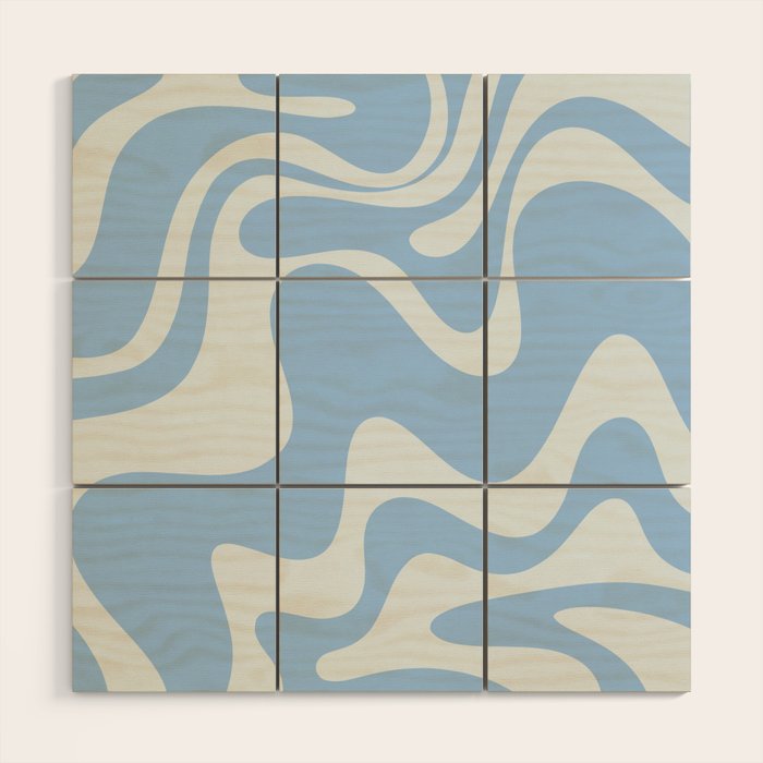 Retro Liquid Swirl Abstract Pattern in Powder Blue 2 Wood Wall Art Gallery Image 1