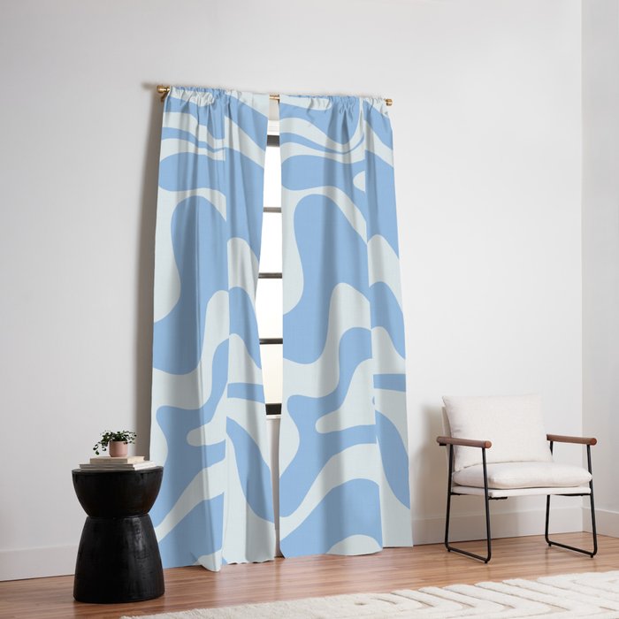 Retro Liquid Swirl Abstract Pattern in Powder Blue 2 Window Curtain Gallery Image 2