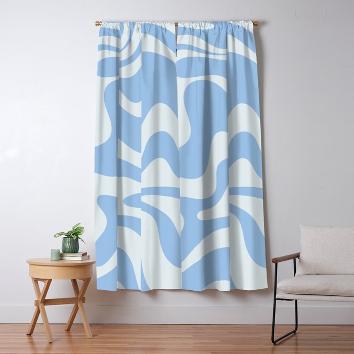 Retro Liquid Swirl Abstract Pattern in Powder Blue 2 Window Curtain Gallery Image 1