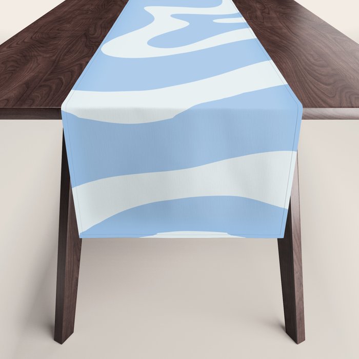 Retro Liquid Swirl Abstract Pattern in Powder Blue 2 Table Runner Gallery Image 1